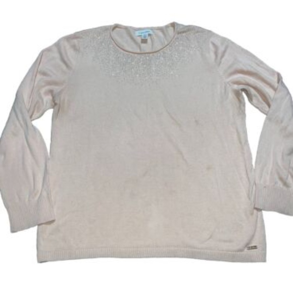 Calvin Klein Womens Pale Pink Sweater With Rhinestone Collar Detail Size XL - Picture 2 of 7